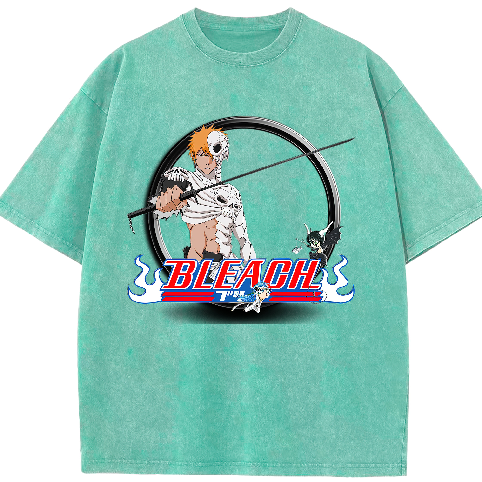 （画像用） ブリーチ 黒崎一護（くろさき いちご）BLEACH Kurosaki Ichigo 綿100% ヴィンテージ風 半袖Tシャツ（フロントプリント）
